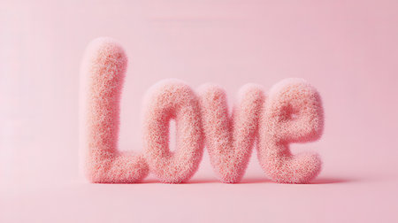 Love word made of pink yarn on pink background, valentine conceptの素材