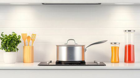 Kitchen utensils in the modern kitchen. 3d renderingの素材