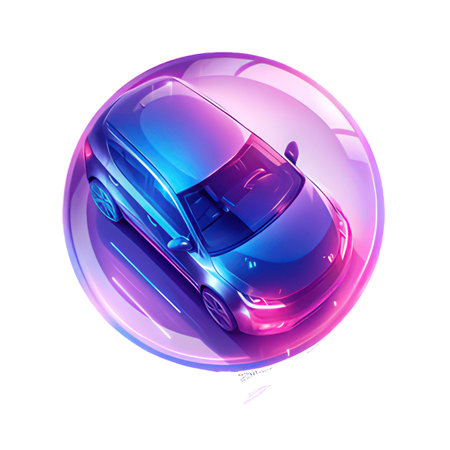 Car inside sphere. 3d render illustration isolated on white background.の素材