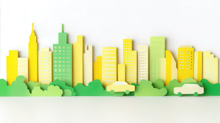 Paper City Landscape with Green Buildings and Trees. Vector Illustration.の素材