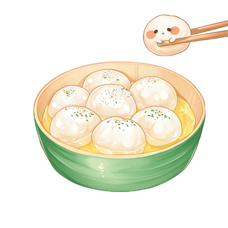 Illustration of Chinese steamed glutinous rice balls in a bowlの素材