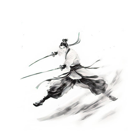 Kendo fighter. Japanese martial arts. Ink and watercolor illustration.の素材