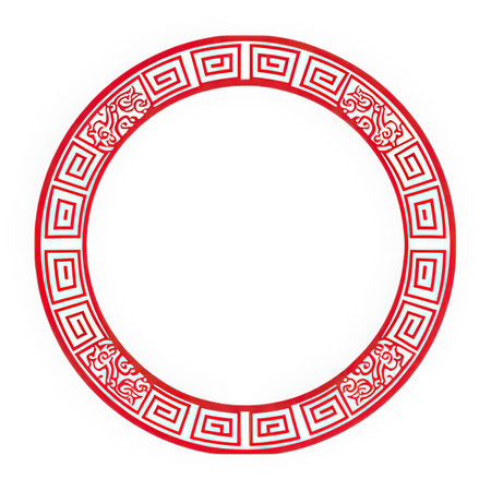 Round frame with Chinese pattern on a white background. Vector illustration.の素材