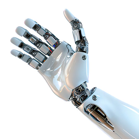Robot hand isolated on white background. 3D rendering. Artificial intelligence.の素材