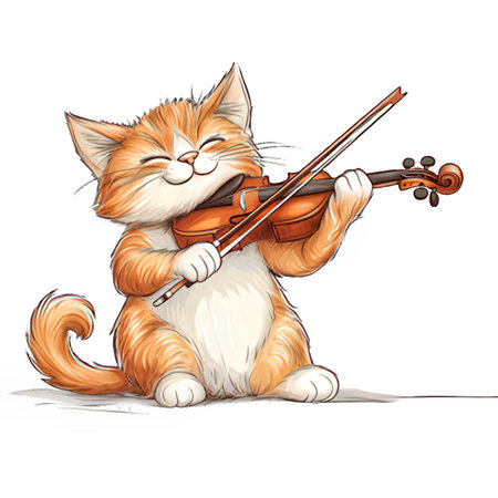 Cute cat playing the violin. Cute cartoon vector illustration.の素材