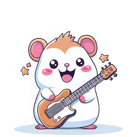 Cute hamster with guitar. Vector illustration. Cartoon style.の素材