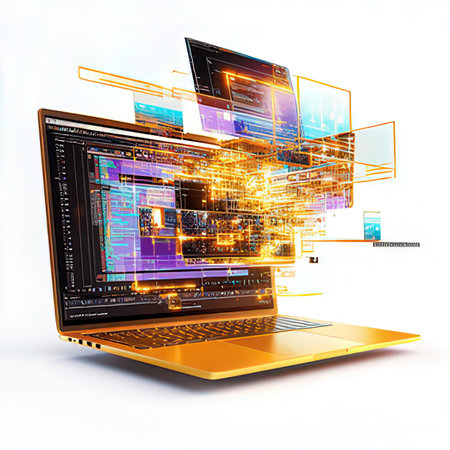 Laptop with circuit on the screen. Conceptual image. 3d renderingの素材