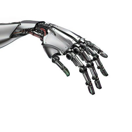 Robot hand on white background. 3d rendering. Computer digital drawing.の素材