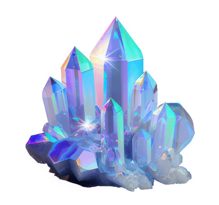 Blue crystal isolated on white background. 3D rendering. Computer digital drawing.の素材