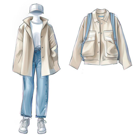 Women's jacket and jeans on a white background. Vector illustration.の素材