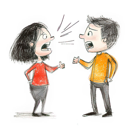 Angry man and woman arguing. Illustration on white background.の素材
