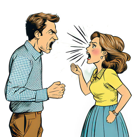 Angry man shouting at woman. Vector illustration in retro style.の素材
