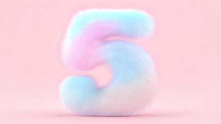 3d rendering of 3d pink and blue furry font number 5の素材