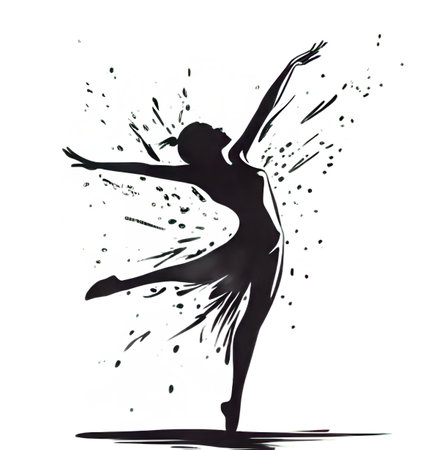 Silhouette of a dancing ballerina on a white backgroundの素材