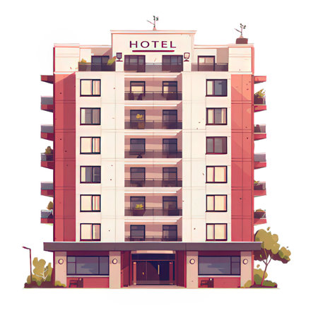 Modern building on a white background. Vector illustration in flat style.の素材