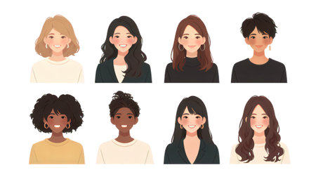 Vector set of avatars of women of different nationalities and culturesの素材