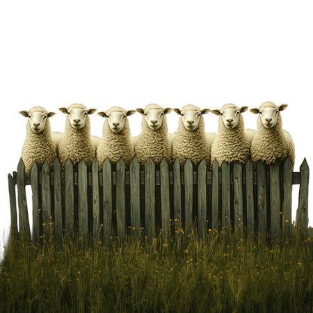 Sheep in a fence isolated on white background. 3d illustrationの素材