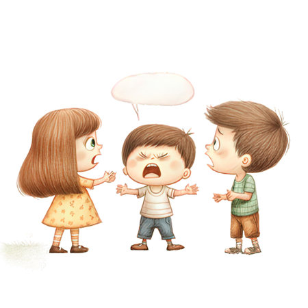 cartoon scene with boy and girl arguing on white background illustration for childrenの素材