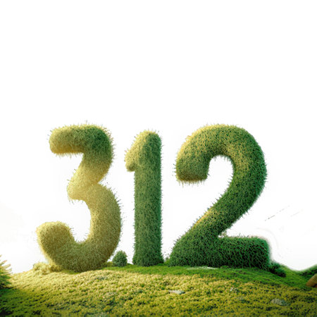 Number three made of grass isolated on white background.の素材