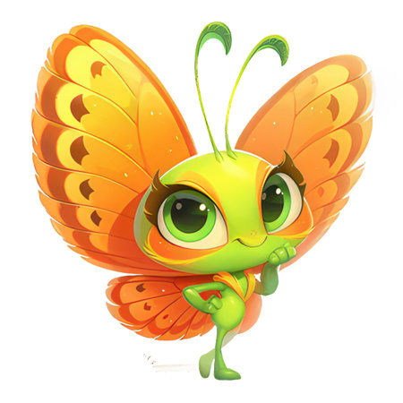 Vector illustration of Cute butterfly cartoon character isolated on white background.の素材