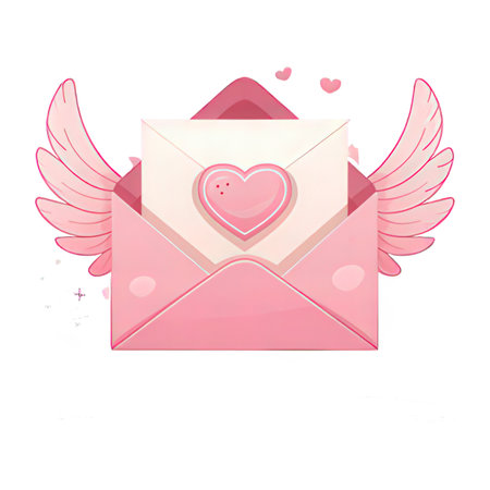 Envelope with heart and wings on white background. Vector illustration.の素材