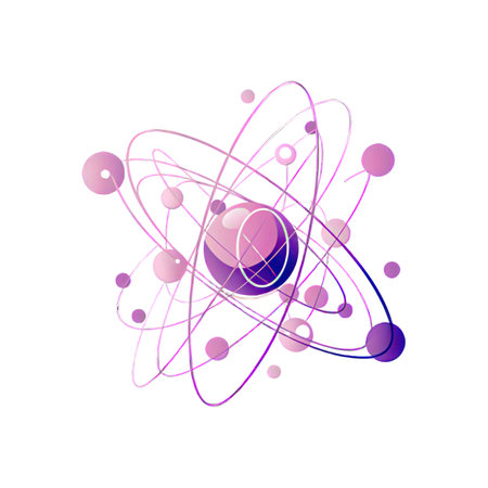 Atom vector illustration. Molecule and atom icon. Science and technology background.の素材