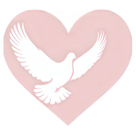 pink heart with white dove on white background, valentine conceptの素材
