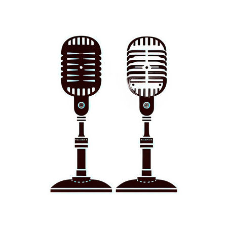 Retro microphone icon. Black on white background. Vector illustration.の素材