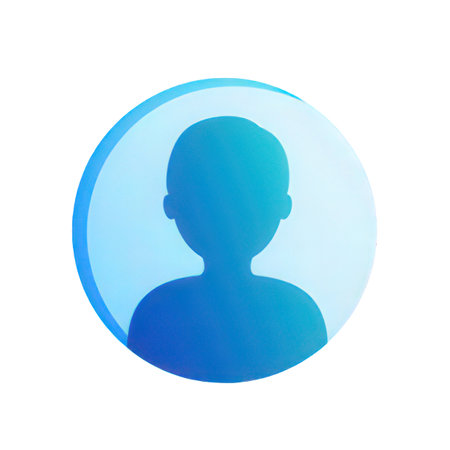 Blue icon of a man in a circle on a white background.の素材