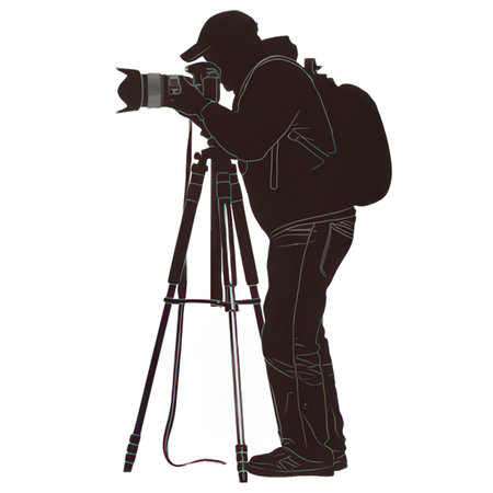 Silhouette of a photographer with a camera on a white backgroundの素材
