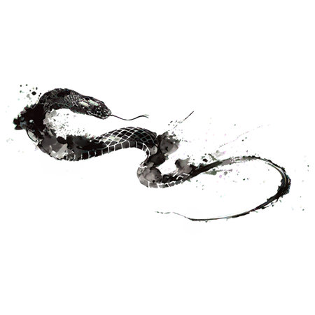 Black snake isolated on white background. Digital watercolor painting. Vector illustration.の素材