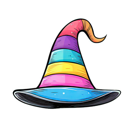 Colorful cartoon witch hat isolated on white background. Vector illustration.の素材