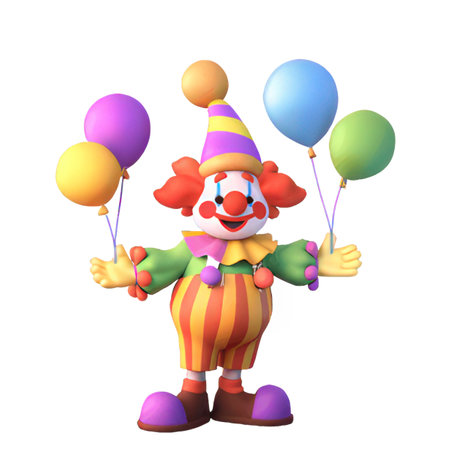 Clown with balloons on a white background. 3d rendering.の素材