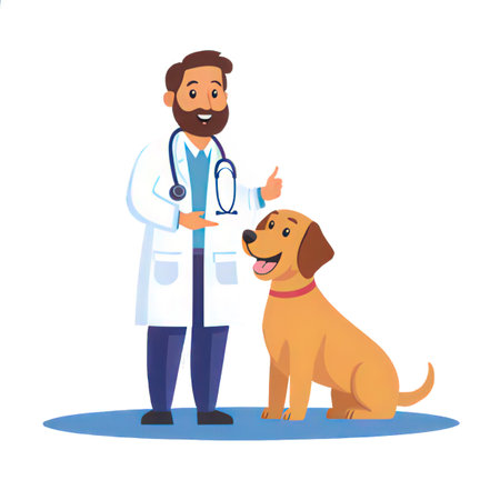 Veterinarian doctor with a dog. Vector illustration in cartoon styleの素材