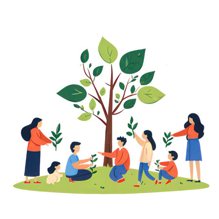 Family with children in the park. Vector illustration in flat style.の素材