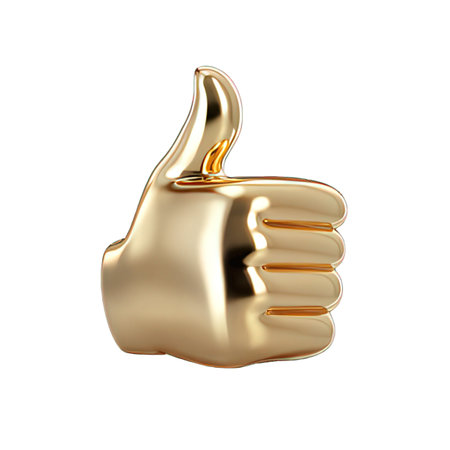 Golden Thumbs Up on a white background. 3d Renderingの素材