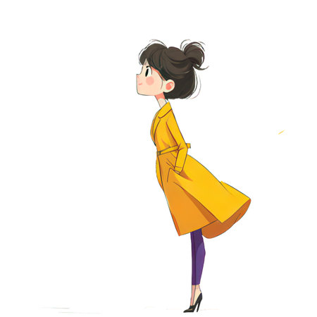 Fashionable young woman in a yellow coat. Vector illustration.の素材