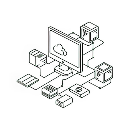 Isometric vector illustration of a computer with a cloud on the screen.の素材