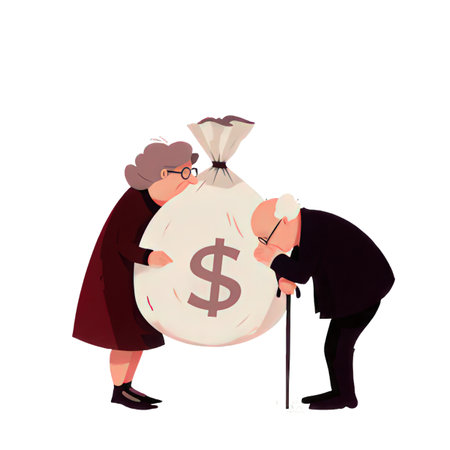Elderly woman with a bag of money. Vector illustration.の素材