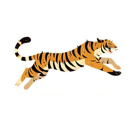 Vector illustration of a tiger running. Isolated on white background.の素材
