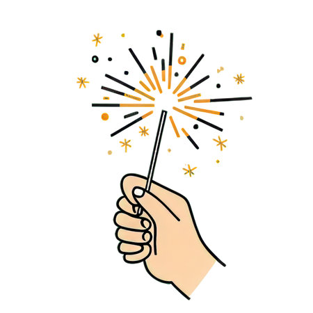 Hand holding a sparkler. Vector illustration on a white background.の素材