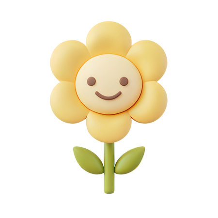Cute yellow flower with smiley face isolated on white background.の素材