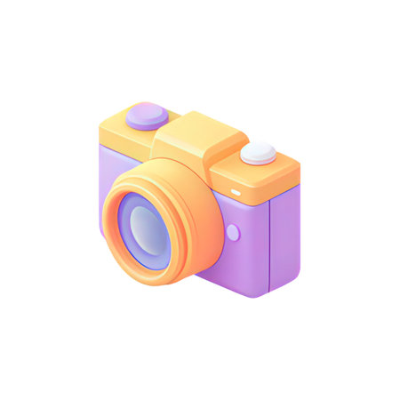 Camera icon in cartoon style isolated on white background. Vector illustration.の素材
