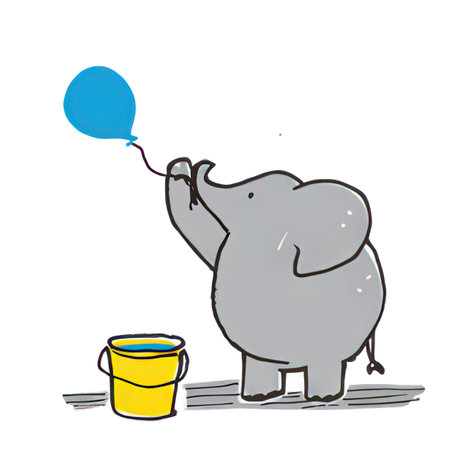 elephant with a bucket and a speech bubble on a white backgroundの素材