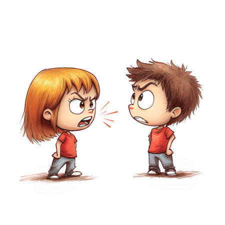 cartoon boy and girl arguing on a white background, vector illustrationの素材