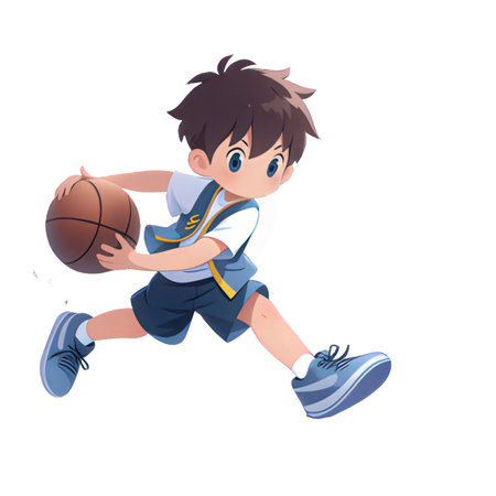 Boy playing basketball cartoon vector illustration isolated on a white background. Cartoon boy playing basketball.の素材
