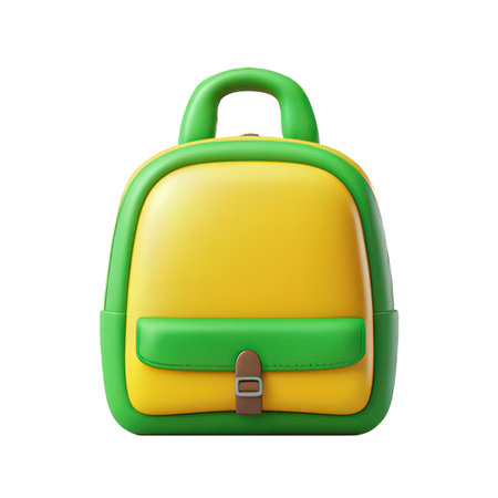Green school backpack isolated on white background. 3d render illustration.の素材