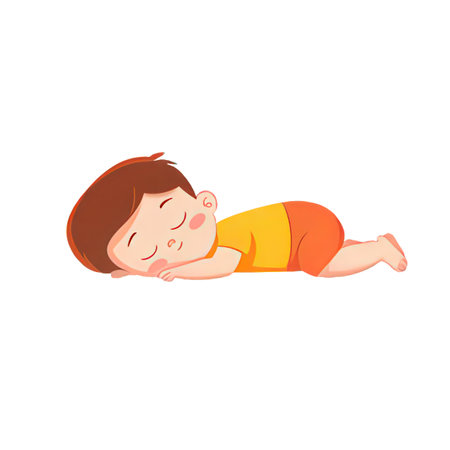 Cute little boy sleeping on the floor vector Illustration isolated on a white background.の素材