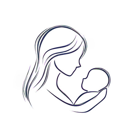 Mother holding her baby in her arms. Vector illustration on white background.の素材