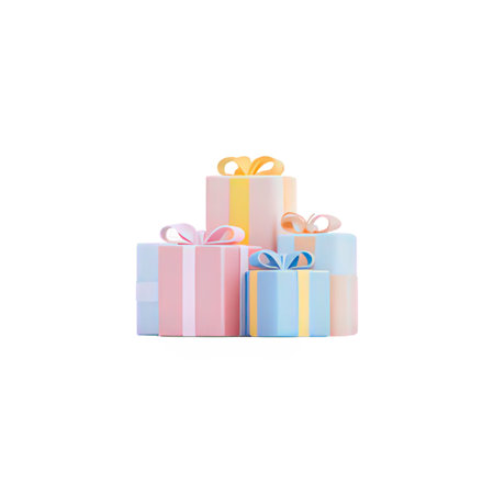 Gift boxes with ribbons isolated on white background. Vector illustration.の素材